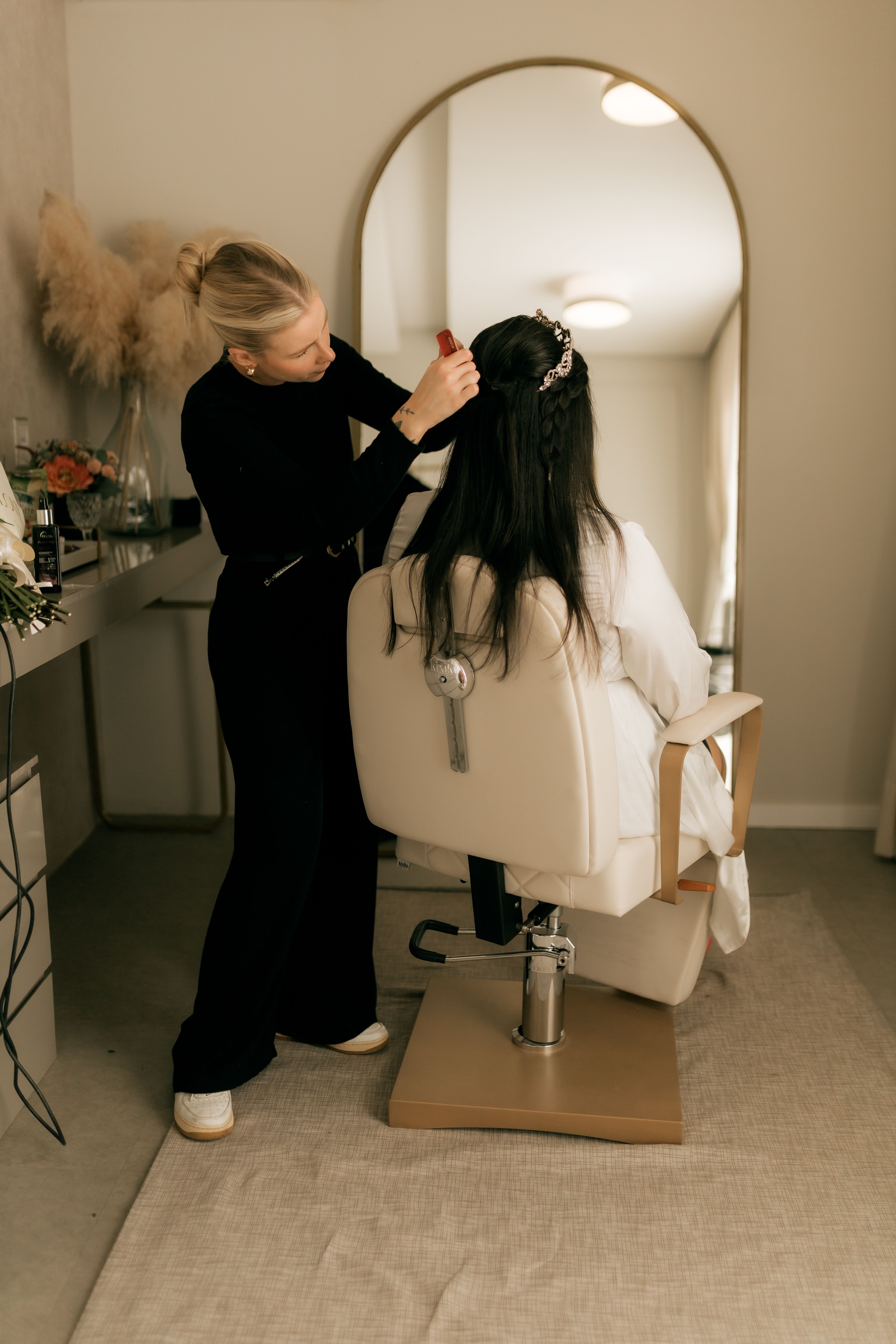 Bridal hair styling with tiara